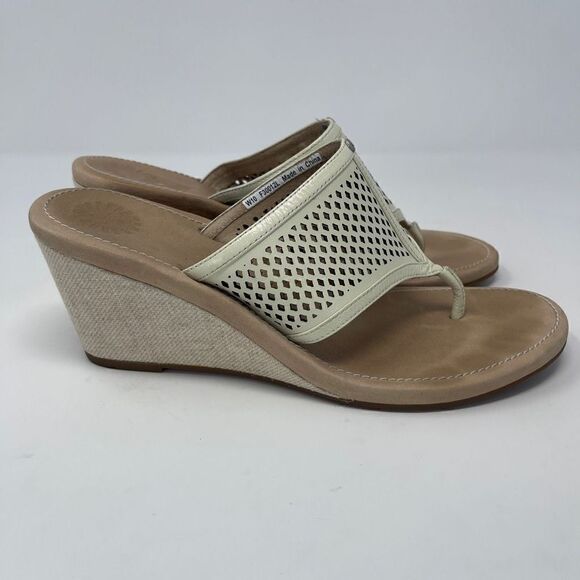 Ugg Women's Solena Slip-On Perforated Wedge Sandals Cream Size 10 - Picture 2 of 6